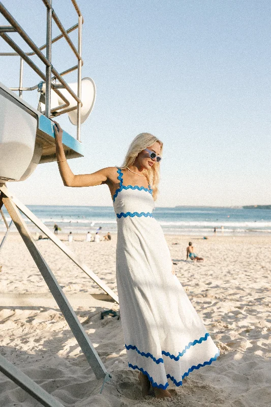 Nancy Maxi Dress - Blue/White Classic Strapless Maxi Dress