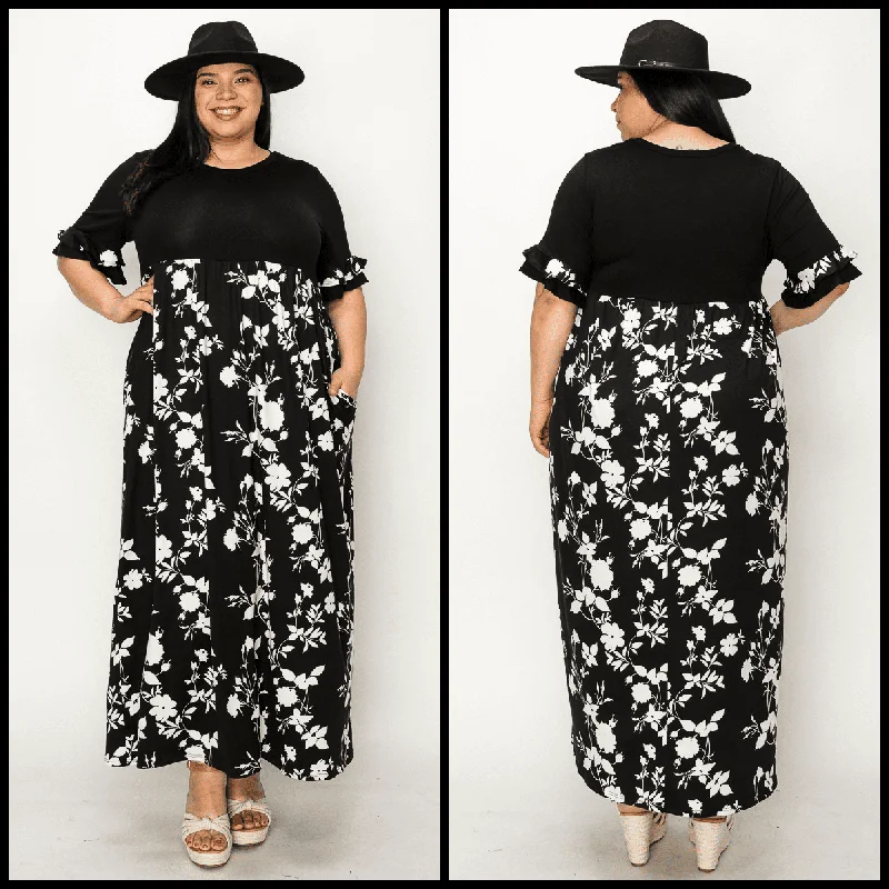 Plus Floral Silhouette Maxi Dress* Casual Maxi Dress with Pockets