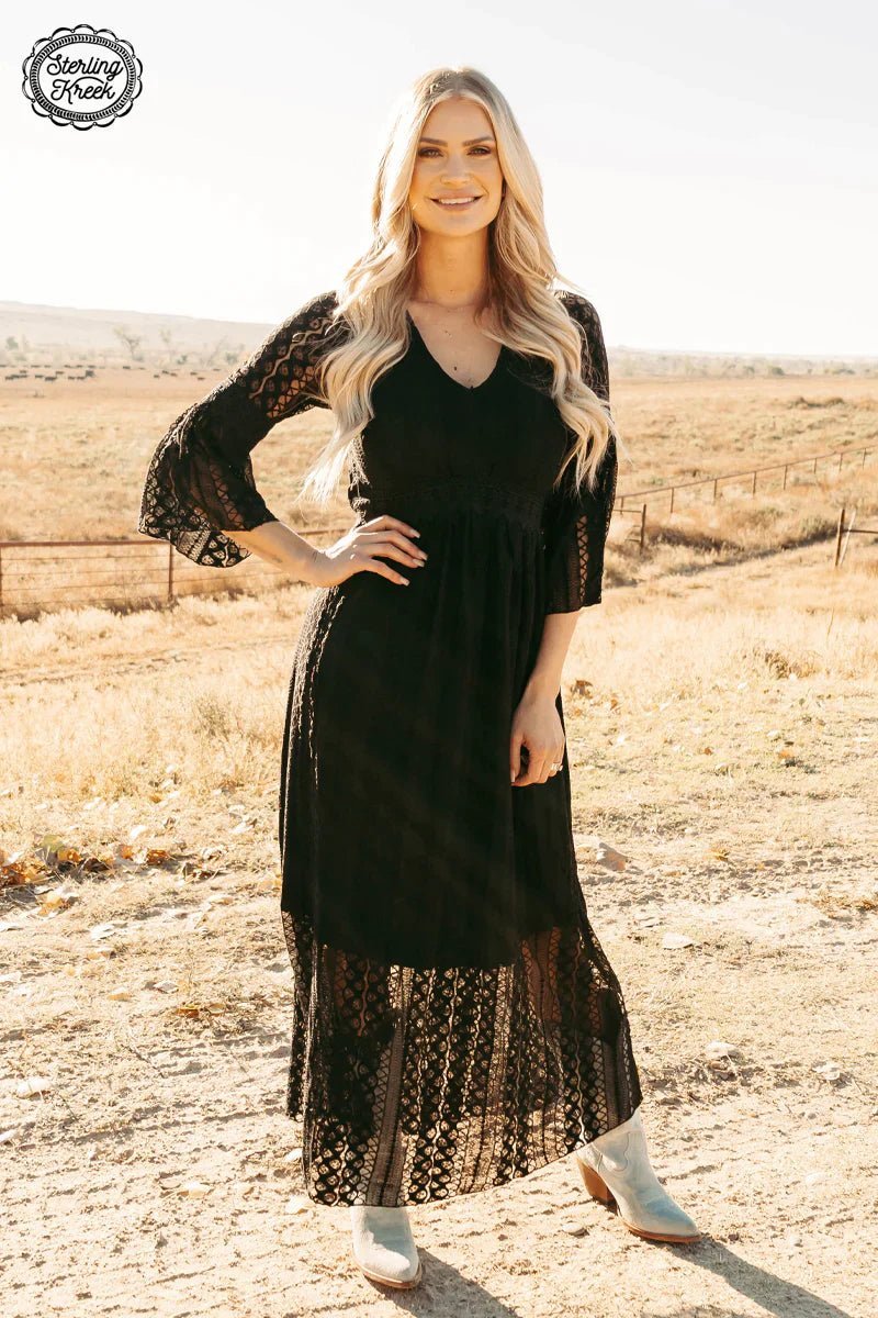 PLUS Victorian Lace Black Maxi Dress Elegant Maxi Dress with Pockets