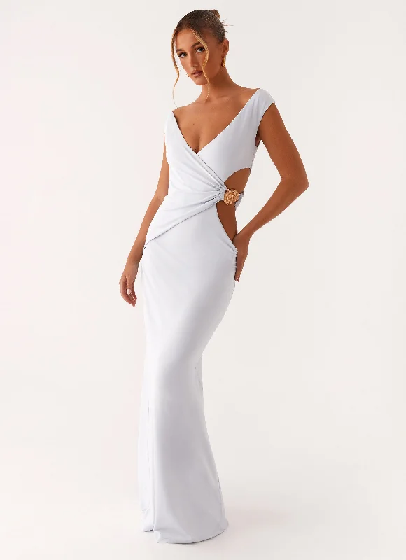 Romane Maxi Dress - Pale Blue Cozy Maxi Dress with Slit