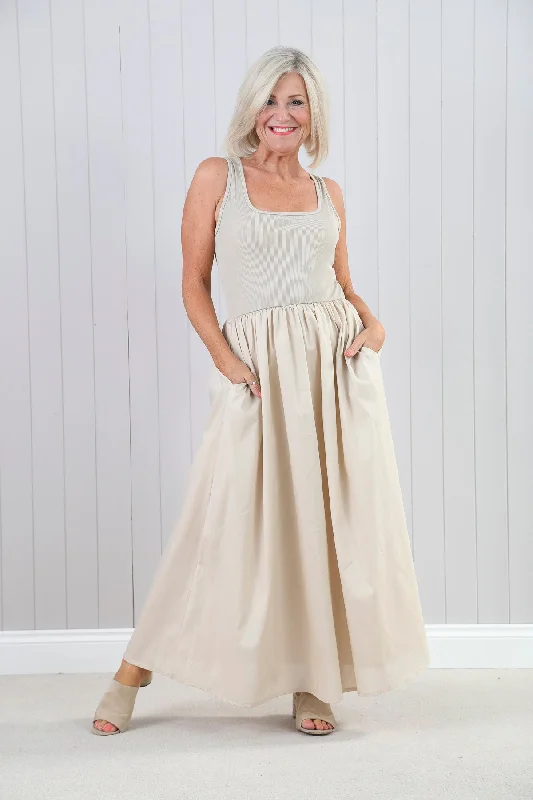 Venus Maxi Dress Beige Fashionable Maxi Dress with Fringe