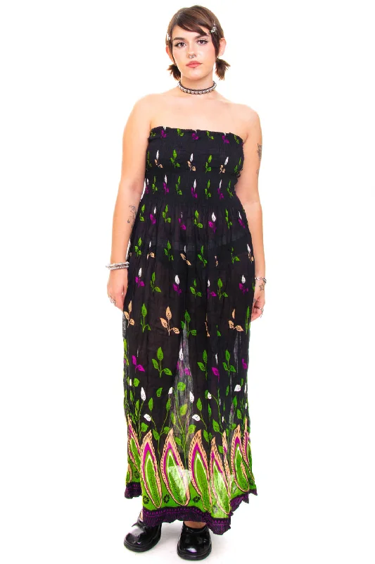 Vintage Y2K Strapless Growing Plants Maxi Dress - M/L/XL Elegant Maxi Dress with Belt