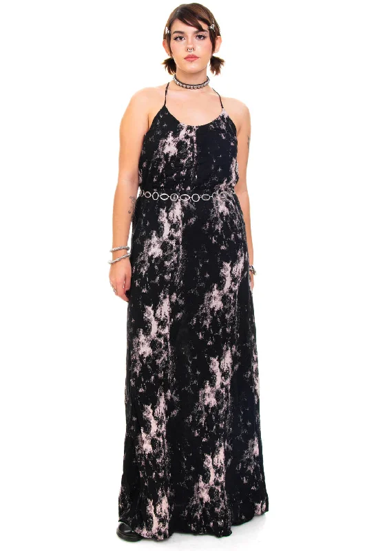 Vintage Y2K Dark Painted Tank Maxi Dress - M/L Elegant Floral Maxi Dress