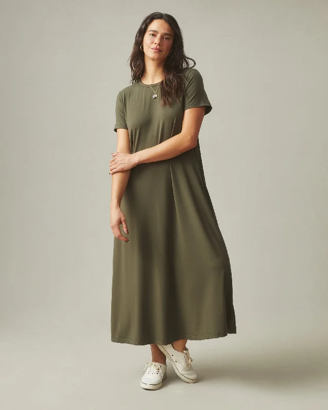 Flex Maxi Dress - Olive Cozy Cold-Shoulder Maxi Dress