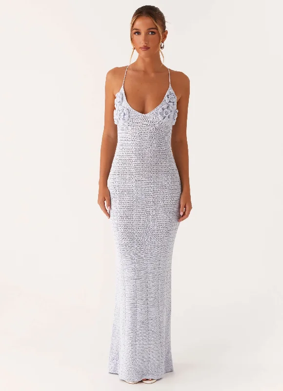 Zara Rose Crochet Maxi Dress - Blue Fashionable Sleeveless Maxi Dress