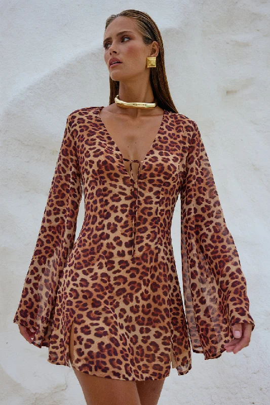 ANURA MINI DRESS - LEOPARD PRINT Trendy Denim Mini Dress