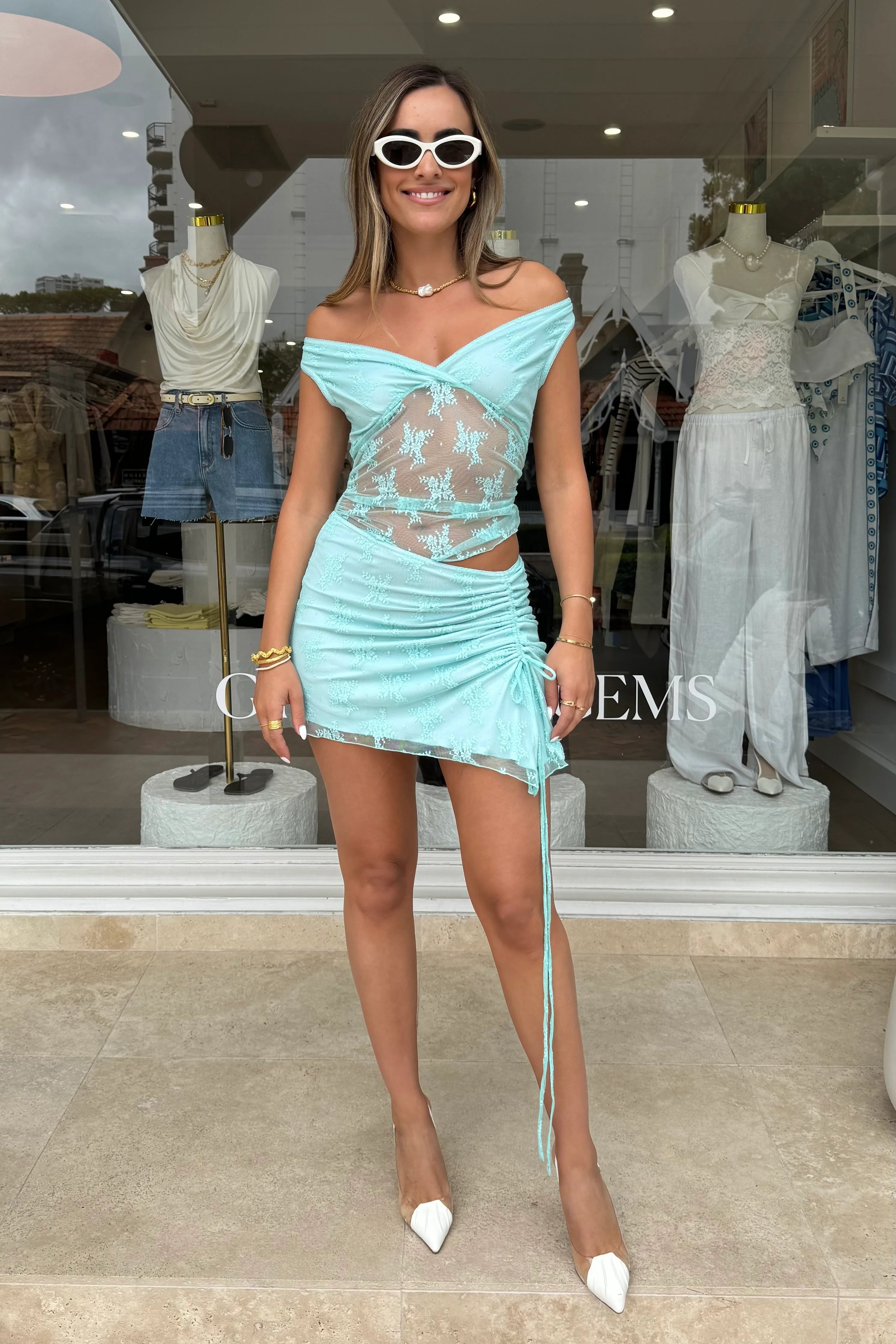 Benni Margot Mini Dress - Aquamarine Cozy Cowl Neck Mini Dress