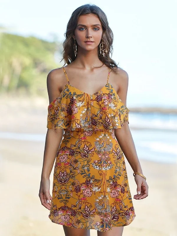 Chiffon Flower Beach Casual Mini Dress Comfortable Boho Mini Dress