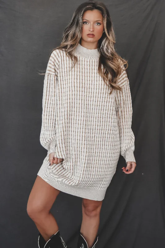 Can We Take A Minute Cream Cable Knit Sweater Mini Dress Fashionable Mini Dress with Pockets