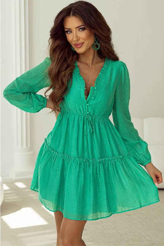 Frilly Drawstring Shift Mini Dress Elegant Vintage Mini Dress