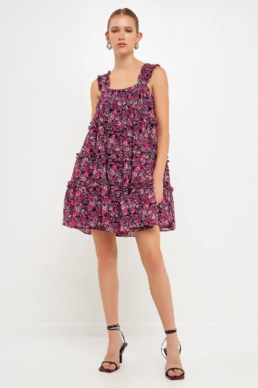 Endless Rose - High Multi Chiffon Flounce Ruffled Mini Dress Comfortable Linen Mini Dress