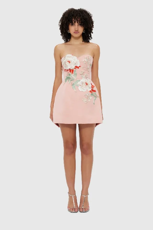 Leo Lin Rosario Appliqué Bustier Mini Dress - Peony Print Cozy A-Line Mini Dress