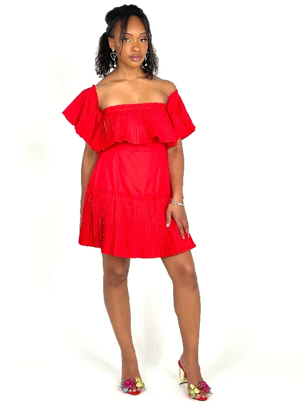 Red Off Shoulder Mini Dress Fashionable A-Line Mini Dress