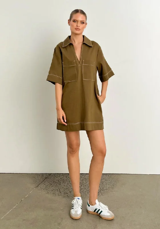 Tara Mini Dress Khaki Trendy Crossover Mini Dress