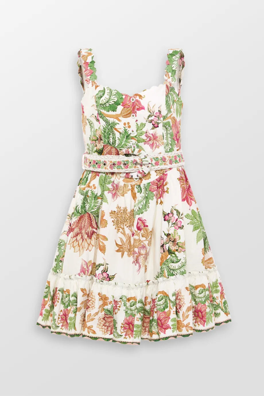 Pahi Floral Mini Dress With Handcrafted Button And Belt Fashionable Mini Dress with Frills