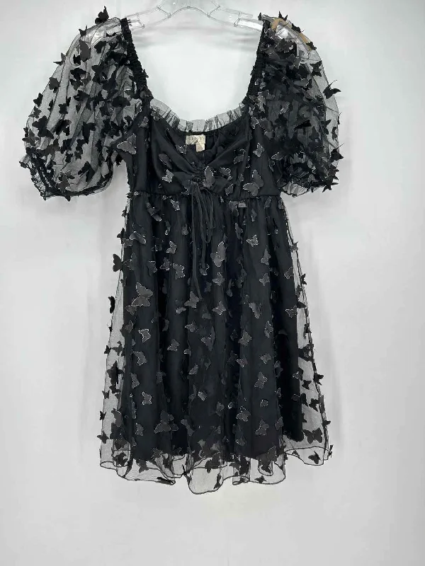 Thirty Thirty Size M Black Butterfly Mini Dress Stylish Sweetheart Neck Mini Dress