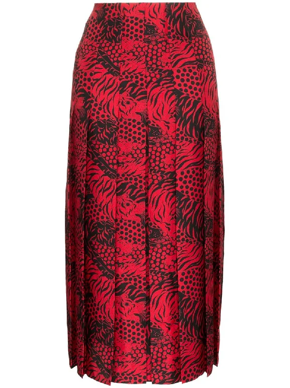 Tiger print pleated skirt ruffled skirt detail