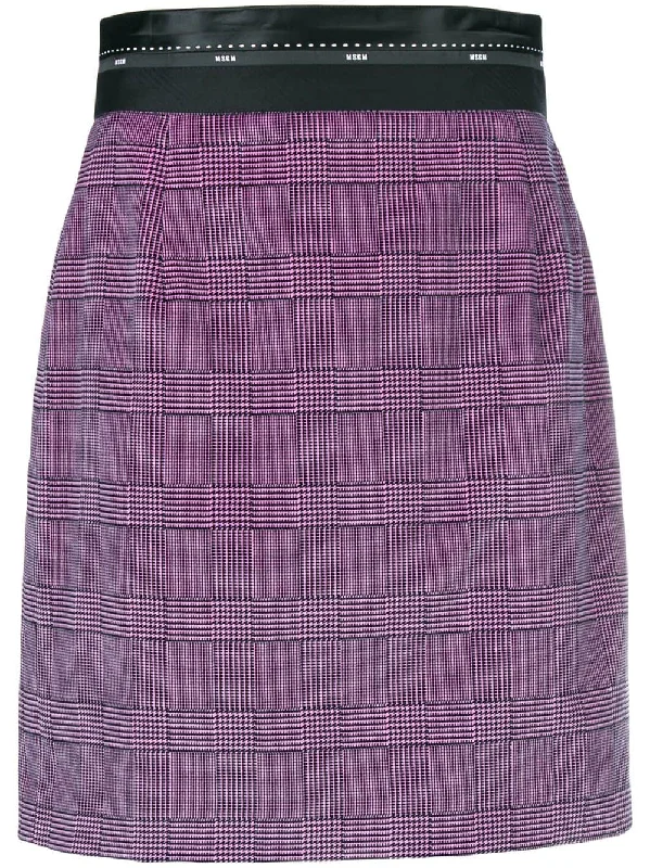 checked print short skirt relaxed fit skirt