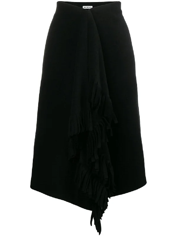 fringe detail knee length skirt slim fit skirt