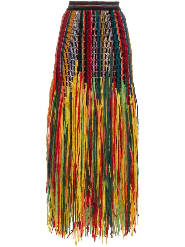 Fringed wool and silk blend skirt velvet skirt luxurious