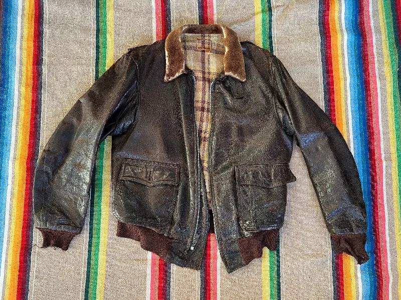 1950s Brown Leather Jacket AS IS Elasticated Jacket Padded Jacket Insulated Jacket