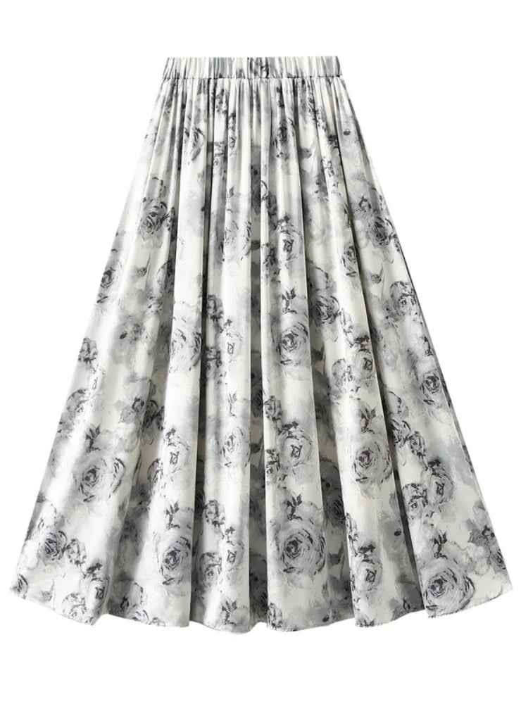 CHINESE STYLE PRINTED SKIRT spandex blend skirt