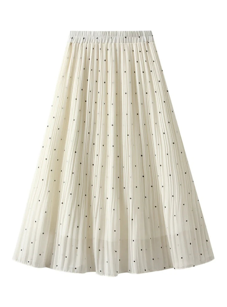 POLKA DOT PLEATED HIGH WAIST CHIFFON PLEATED SKIRT lace skirt romantic