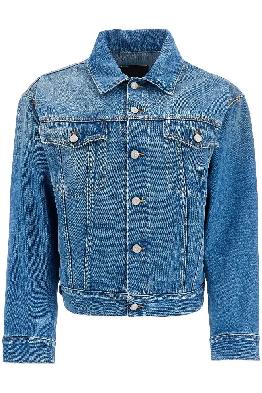 Denim Jacket With Slits  - Blue Zippered Jacket Buttoned Jacket Snapped Jacket