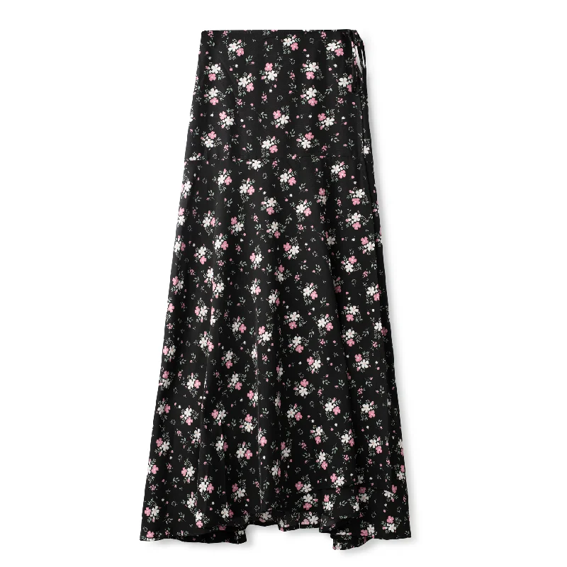 Wrap Tie Skirt IN: Black Floral maxi skirt elegant