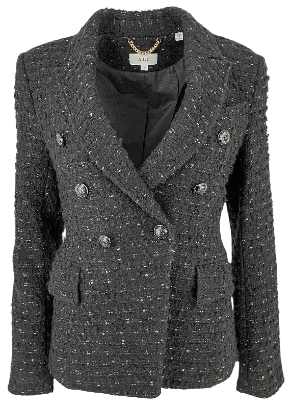 A.L.C. Chelsea Metallic Tweed Jacket in Black Snapped Jacket Toggled Jacket Drawstring Jacket