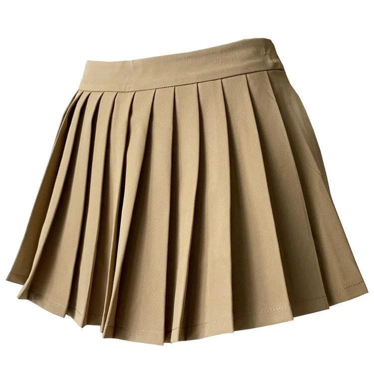 Coffee Cream Pleated Skirt denim skirt fashionable