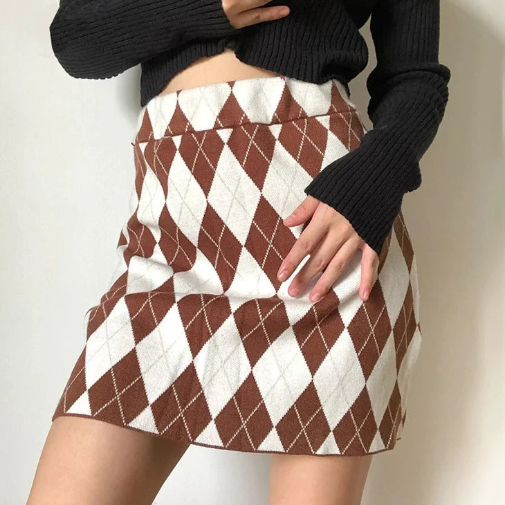 Argyle Print Mini Skirt denim skirt classic