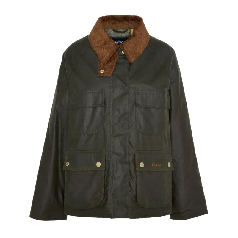 Barbour Ruth Ladies Wax Jacket - Archive Olive/Ancient Tartan Notch Collar Jacket Peter Pan Collar Jacket Cowl Neck Jacket