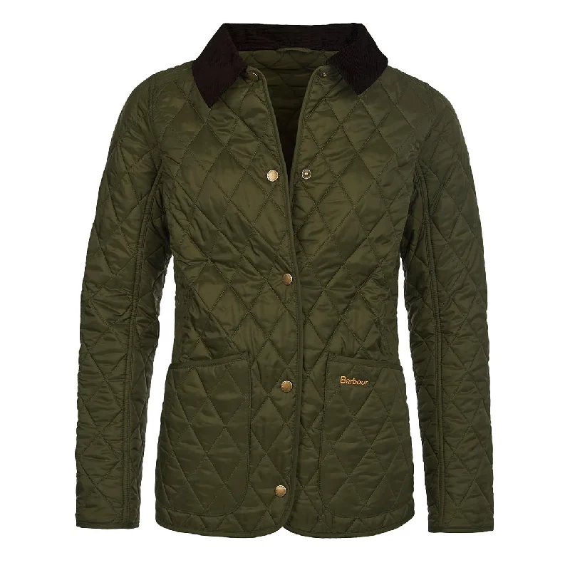 Barbour Womens Annandale Quilted Jacket Olive Denim Fabric Leather Fabric Suede Fabric