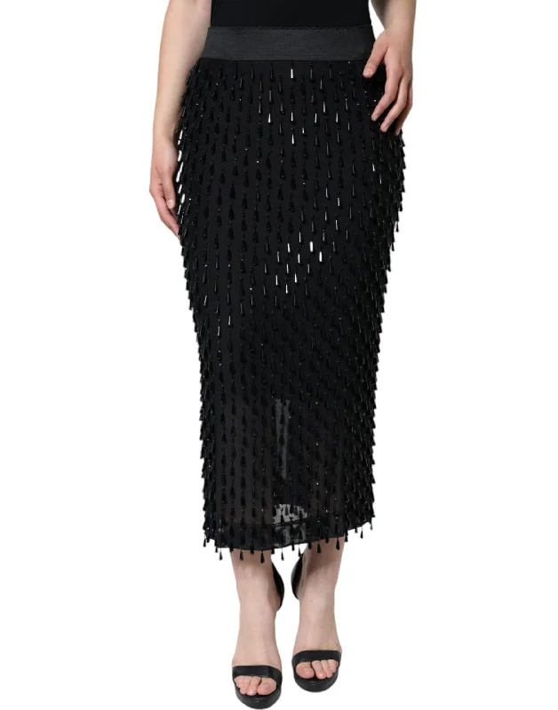 Dolce & Gabbana Black Embellished Pencil Cut Midi Skirt lace skirt elegant