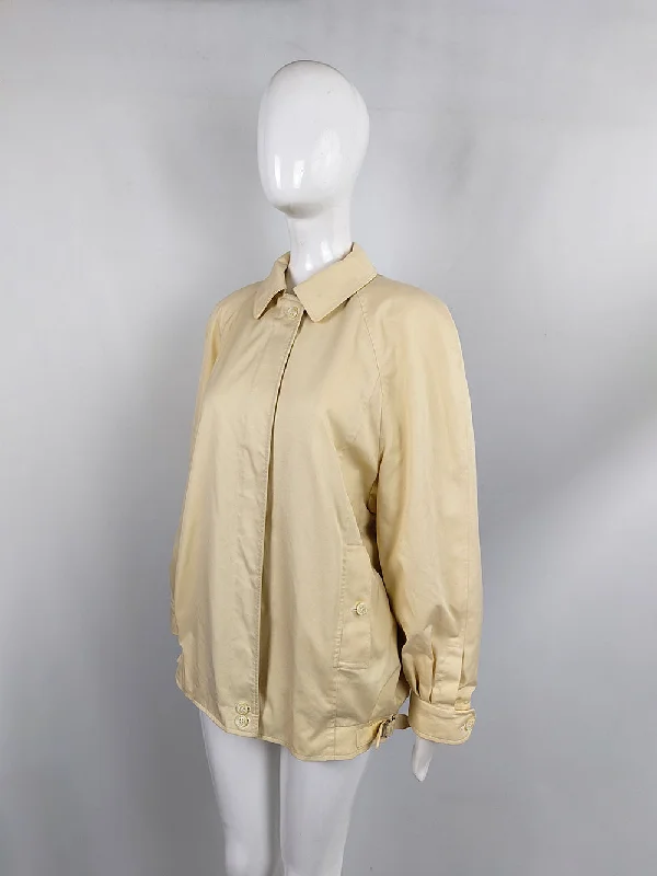 Burberry Vintage Womens Pastel Yellow Blouson Jacket, 1980s Insulated Jacket Fitted Jacket Loose Jacket