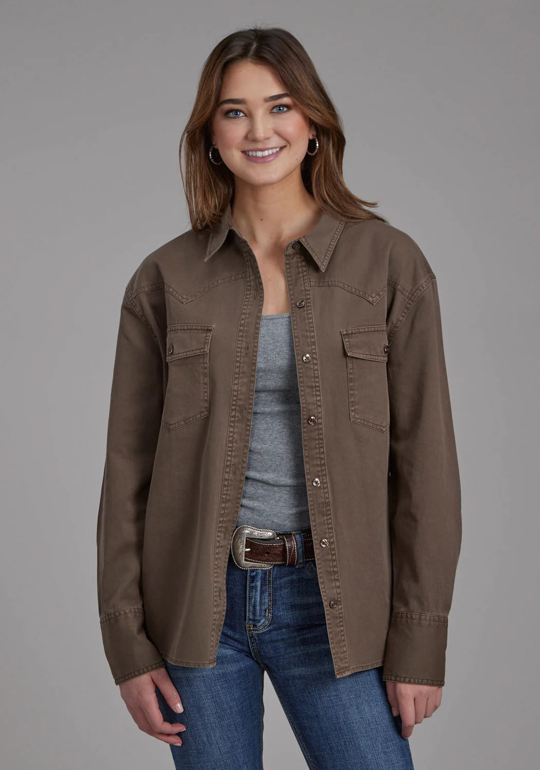 Roper Pigment Dyed Oversized Brown Cotton Jacket Ribbed Jacket Pleated Jacket Ruffled Jacket