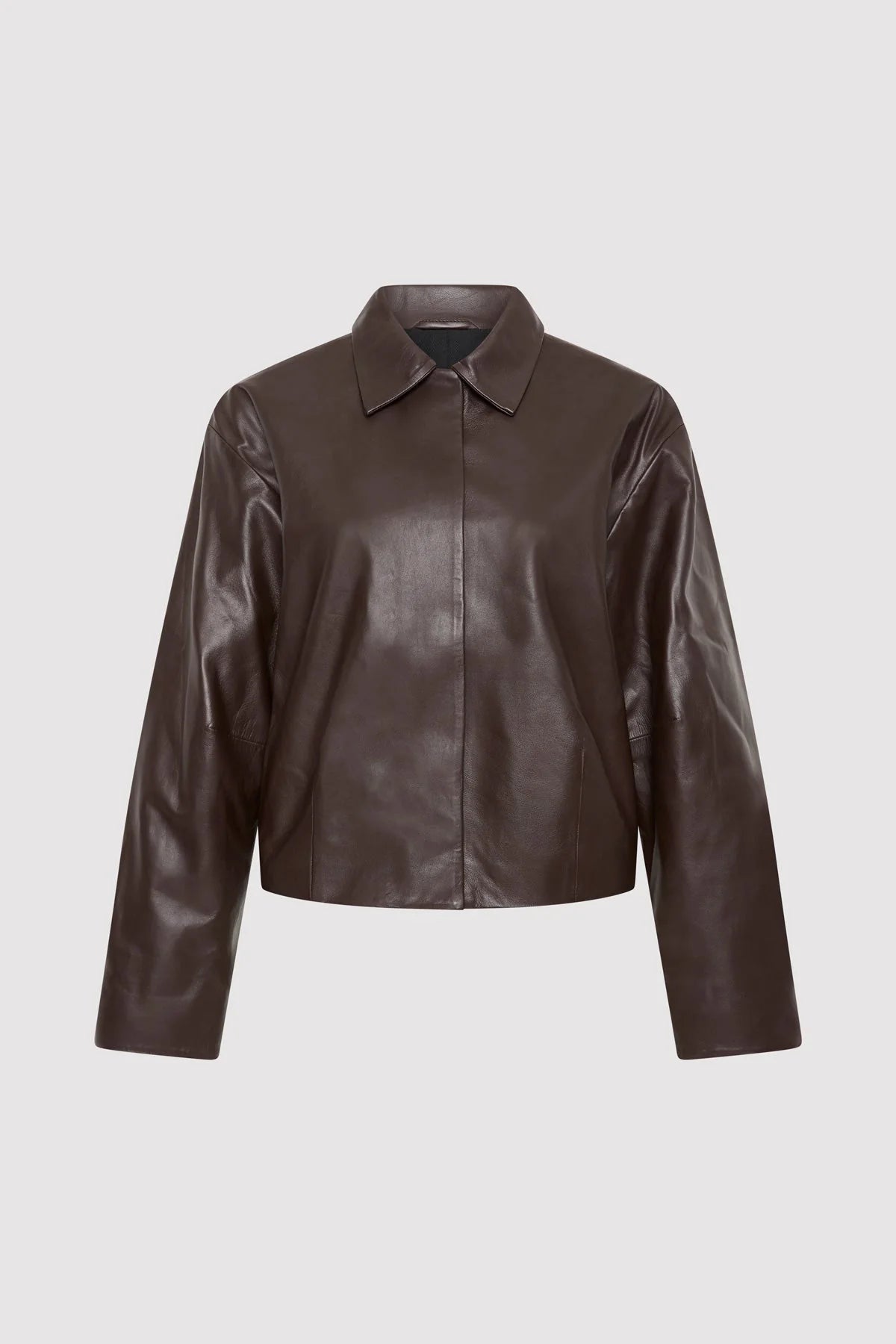 Cocoon Leather Jacket - Chocolate Toggled Jacket Drawstring Jacket Belted Jacket