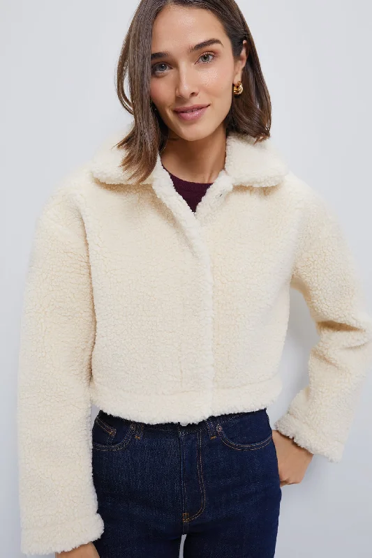 Cream Sherpa Sara Crop Jacket Fleece Jacket Down Jacket Feather Jacket