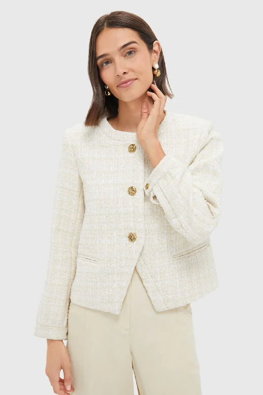 Cream Tweed Sommers Jacket Welt Pockets Slit Pockets Flap Pockets