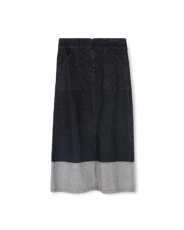 Denim Maxi Skirt With Stitching elastic waist skirt