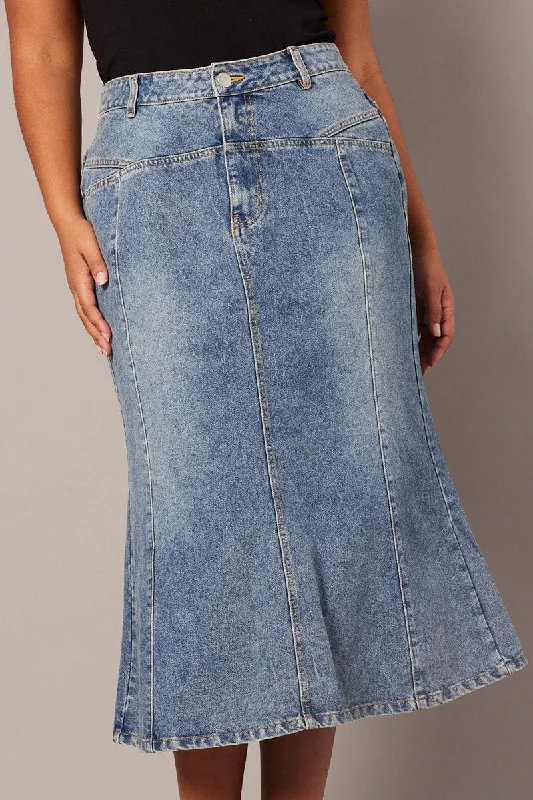 Denim Panel Midi Skirt linen skirt natural