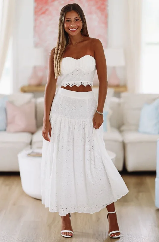 Devoted to You Crop Top and Midi Skirt Set - White leather skirt bold