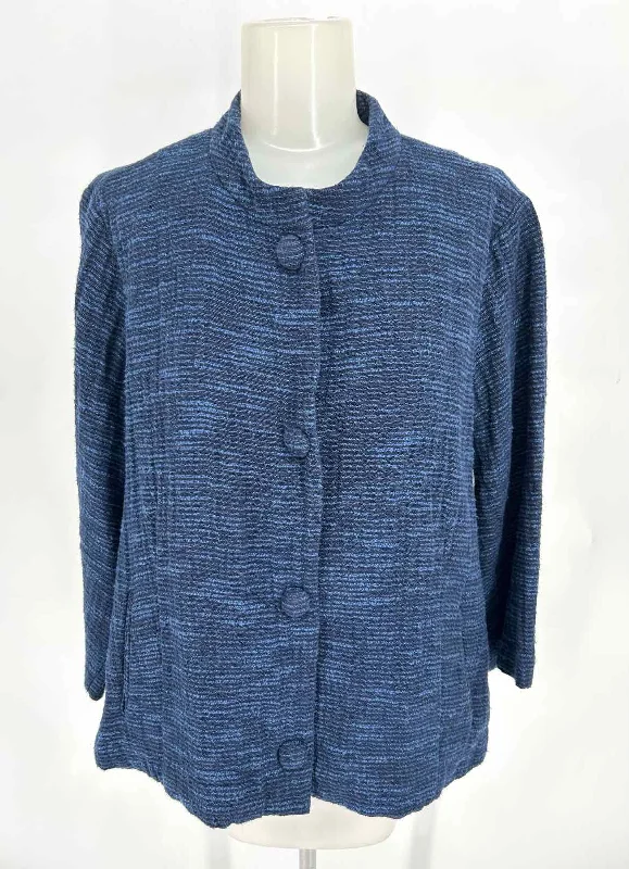 Eileen Fisher Women's Blue Button Down Textured Size XL Jacket Corduroy Jacket Velvet Jacket Brocade Jacket