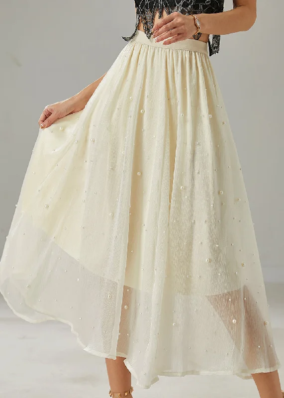 Fashion Milk White Nail Bead Tulle Skirt Summer silk skirt sleek