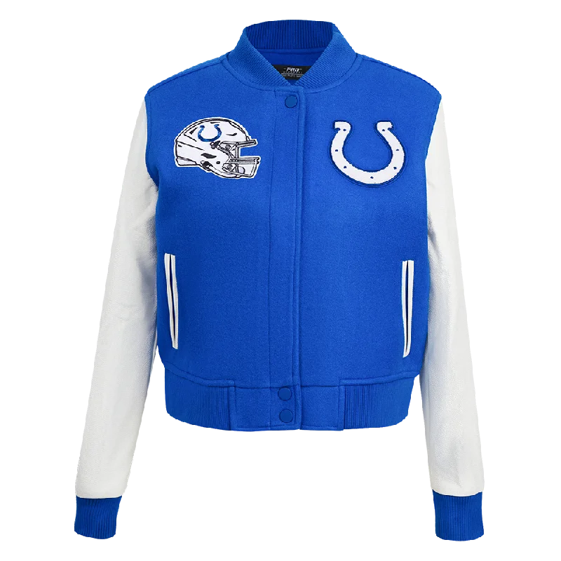 NFL INDIANAPOLIS COLTS CLASSIC WOMEN'S WOOL VARSITY JACKET (ROYAL BLUE/WHITE) Notch Collar Jacket Peter Pan Collar Jacket Cowl Neck Jacket