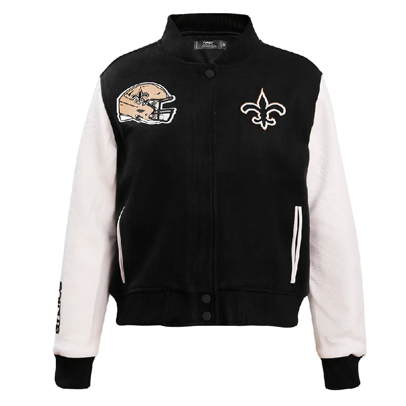 NFL NEW ORLEANS SAINTS CLASSIC WOMEN'S WOOL VARSITY JACKET (BLACK) Wool Jacket Cashmere Jacket Tweed Jacket