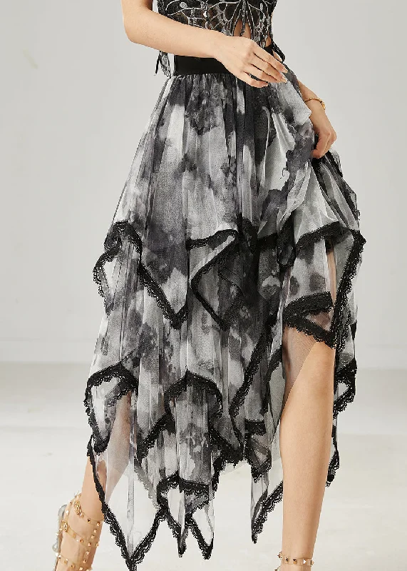 French Black Tie Dye Layered Tulle Skirt Summer velvet skirt sumptuous