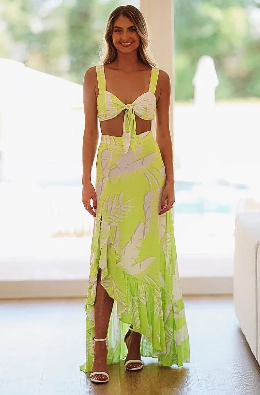 Go With the Flow Maxi Skirt - Lime Green and White cotton skirt soft