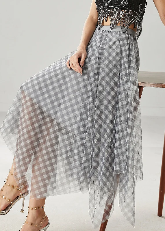 Grey Plaid Tulle Skirt Exra Large Hem Summer chiffon skirt airy